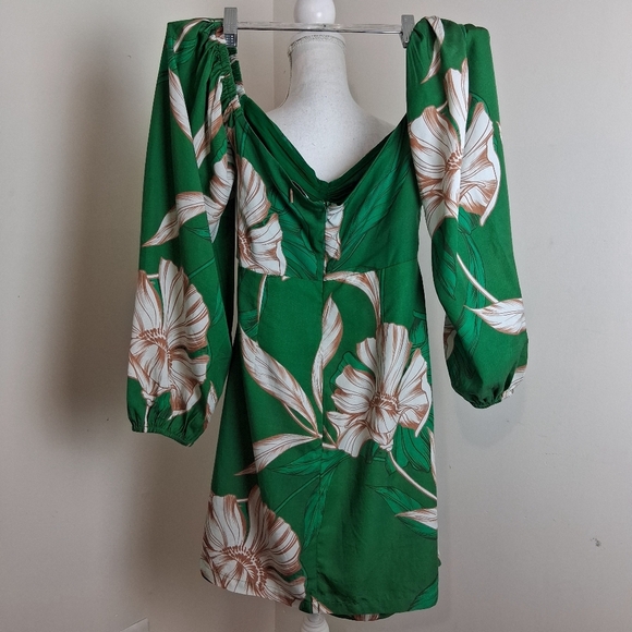 MISA Los Angeles Nina Puff Sleeve Green Floral Cutout Dress Size Small - Picture 4 of 11
